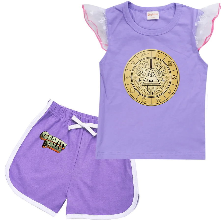 

Уличная одежда из мультфильма «Дисней Гравити Фолз», летняя одежда для маленьких мальчиков, футболка и шорты, детские повседневные комплекты одежды для девочек