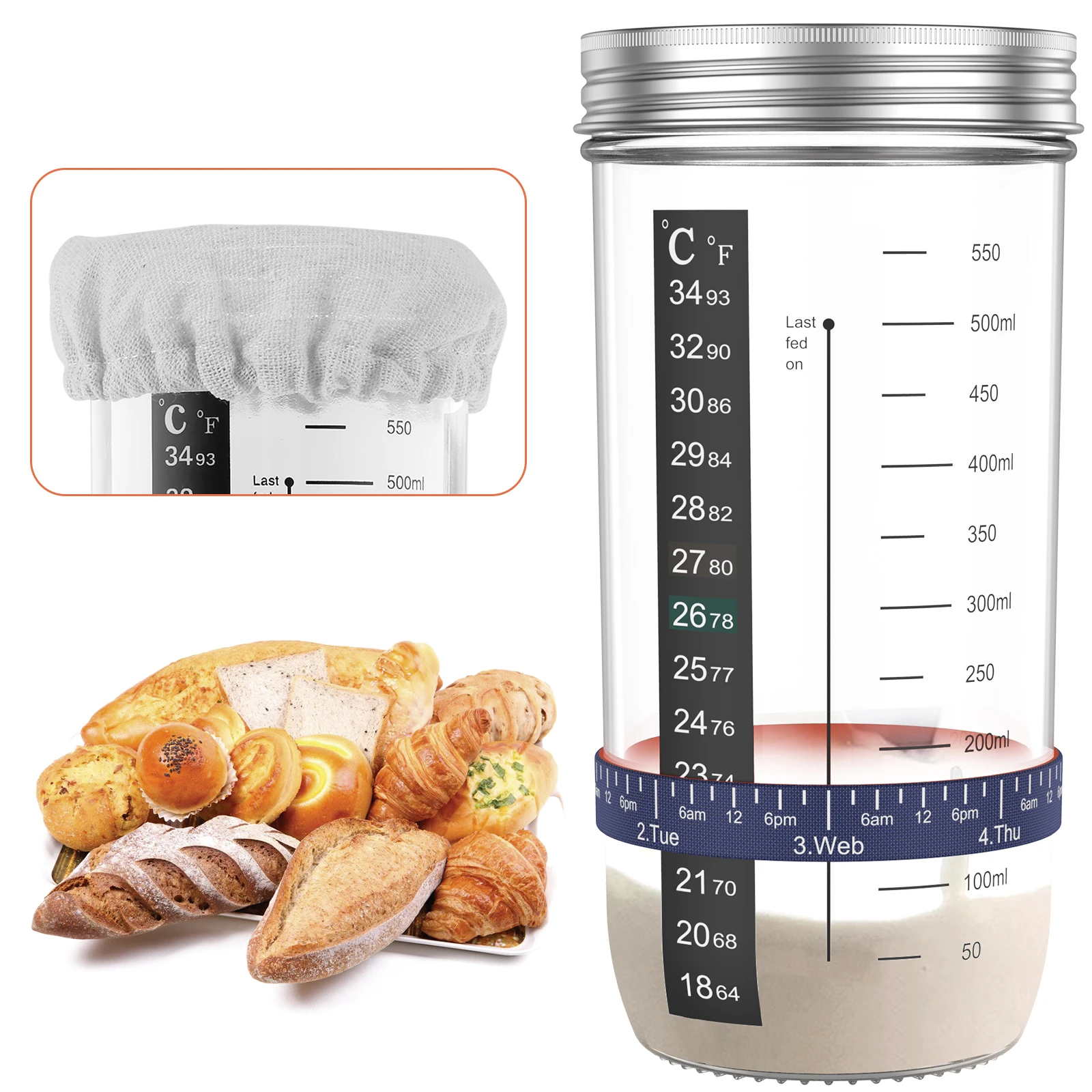 

8 шт., стартовый набор для теста с крышкой, 730 мл