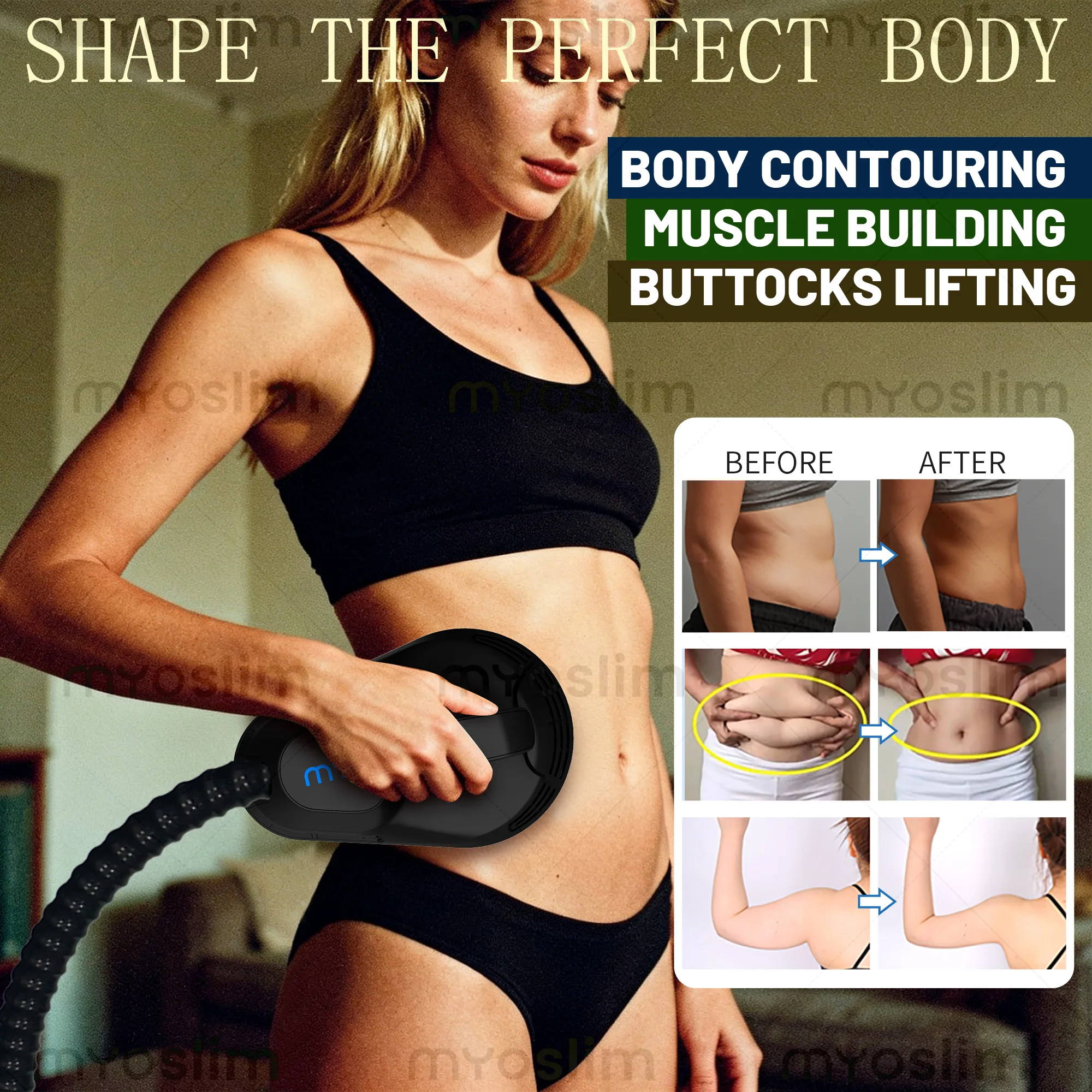 Фото Аппарат для коррекции фигуры Myoslim с двумя рукоятками: для наращивания мышц, подтяжки ягодиц, снижения веса и контурной пластики тела №4
