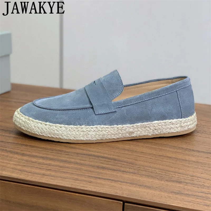 Мужские новые замшевые кожаные ботинки с круглым носком слипоны для вождения