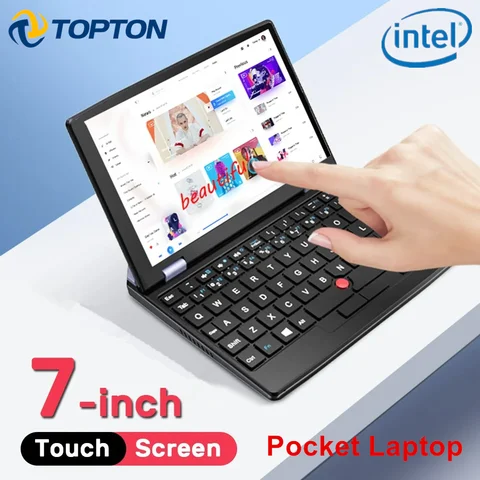 Topton Mini Pocket Laptop 7 Inch Touch Screen J4105 J4125 12GB DDR4 Computer Office Ultrabook Notebook 2.0MP Netbook Windows 11