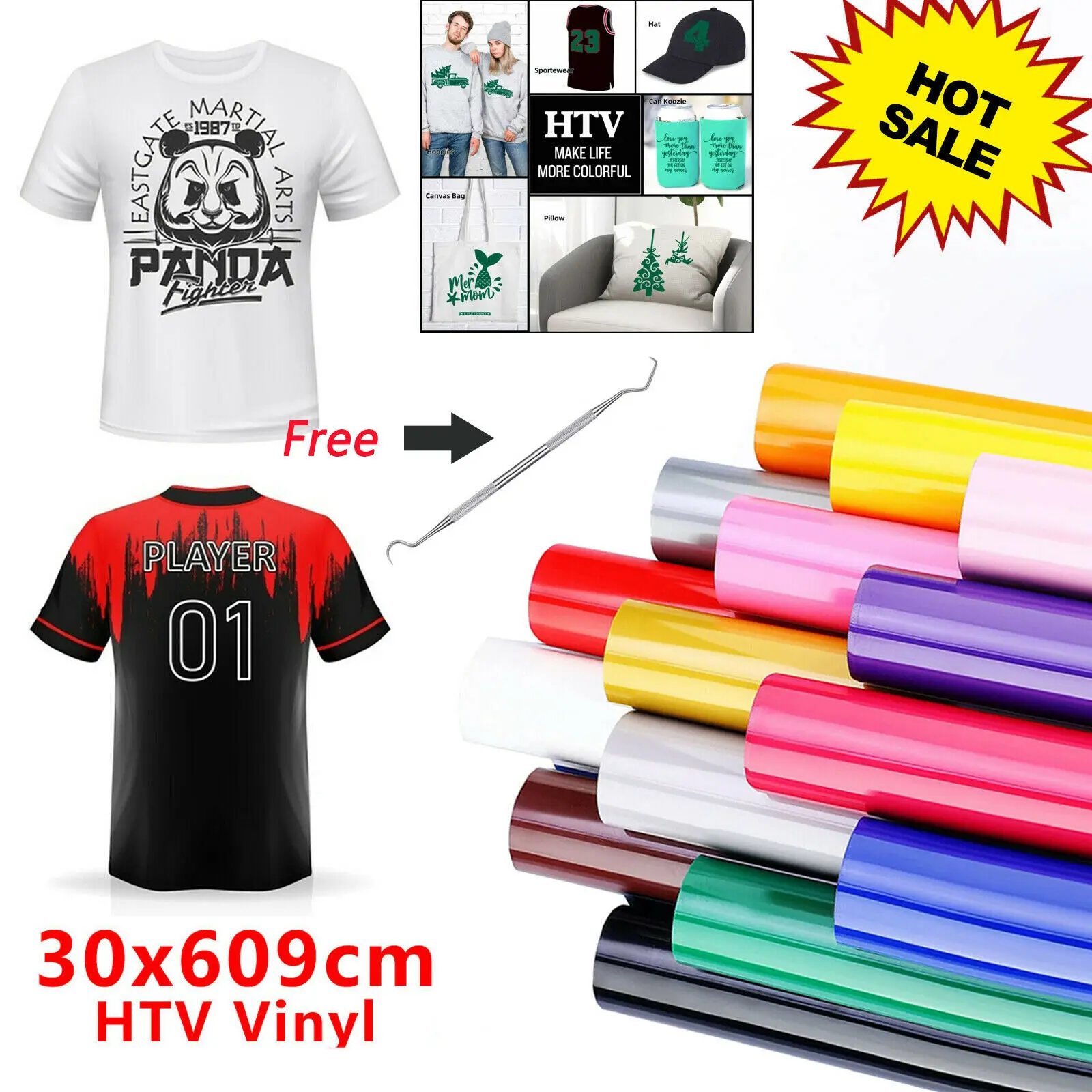 

30cm*600cm PVC heat transfer vinyl film T-shirt Iron On HTV Printing crop number patterns for sportswear Home decoration