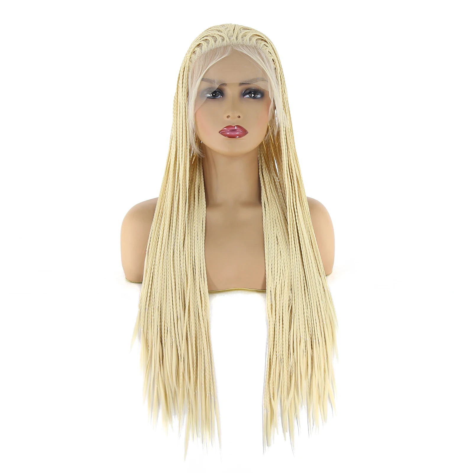BTWTRY Blonde Braided Wigs for Black Women African American #613 Box Braided Long Synthetic Lace Front Wig Heat Resistant Fiber