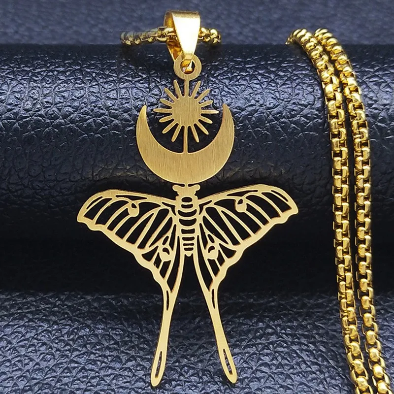 Ажурное ожерелье из нержавеющей стали с подвеской в виде солнца, луны, бабочки, женское ожерелье, модные аксессуары, ювелирные изделия с милыми животными, подарок, Прямая поставка