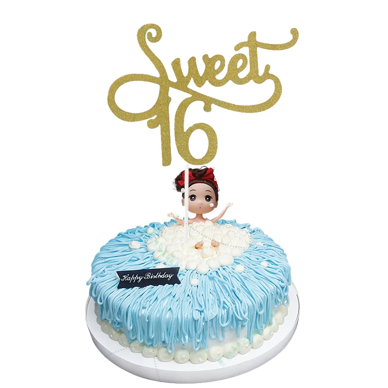 

16 Years Old Golden Cake Topper Happy Birthday Acrylic Digital Wedding Anniversary Adult Party Cupcake Toppers Cake Decoration