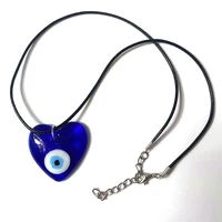 glass blue evil eye heart necklace pendant for women men amulet jewelry black wax cord choker lucky girl couples gifts wholesale