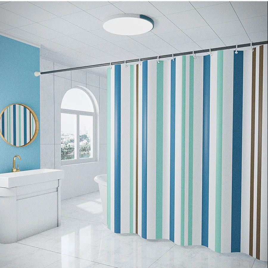 

Blue Romantic Vertical Stripes Home Bathroom Shower Curtain Thickened Polyester Waterproof Mildew Proof Bath Toilet Door Curtain