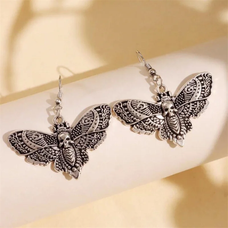 Гот Эстетический Панк Стиль Мотылек Кулон Женские Индивидуальные Серьги Череп