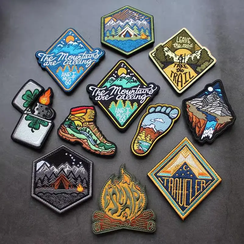 

New 3D Embroidery Camping Morale Patch Adventure Mountaineering Camping Scenery Armband Backpack Patch Outdoor Bag Stickers