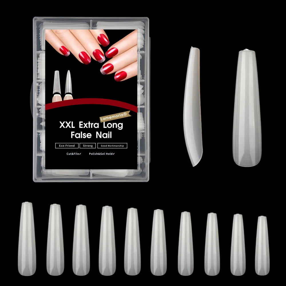

240Pcs/Set Solid Color Color Black Pink Green Blue Matte/Glossy XXL Extre Long Ballerina Coffin Nail Tips Press On Nail
