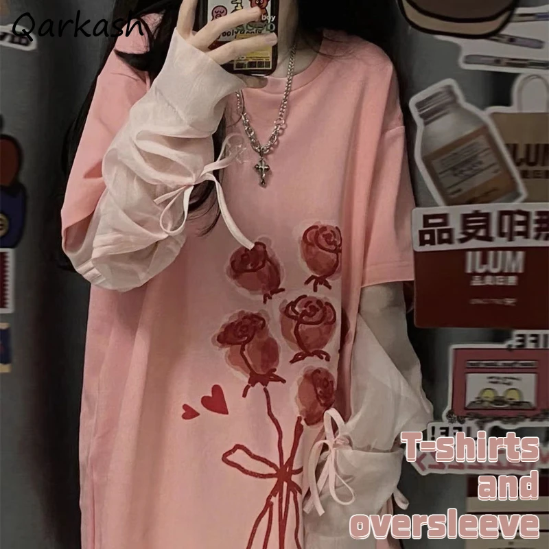 

T-shirts Sets Women Print Design Loose Fashion Leisure Korean Style Colleges All-match Simple New Summer Clothes Streetwear Ins