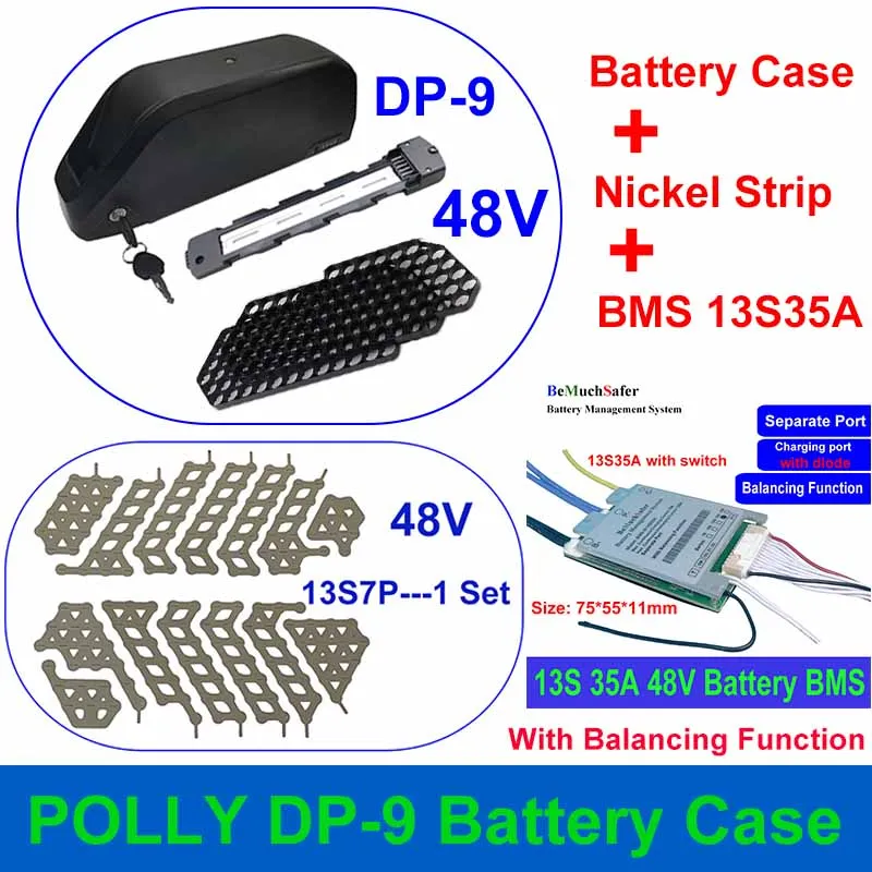 

DP-9 Battery Case Fit 91PCS 18650 Cells 36V 48V 52V Empty Box Nickel Strip 10S 13S 14S 35A BMS REENTION POLLY DP9 for DIY E-Bike