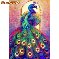ruopoty oil painting by numbers peacock diy pictures by number animals kits hand painted paintings drawing on canvas home decor