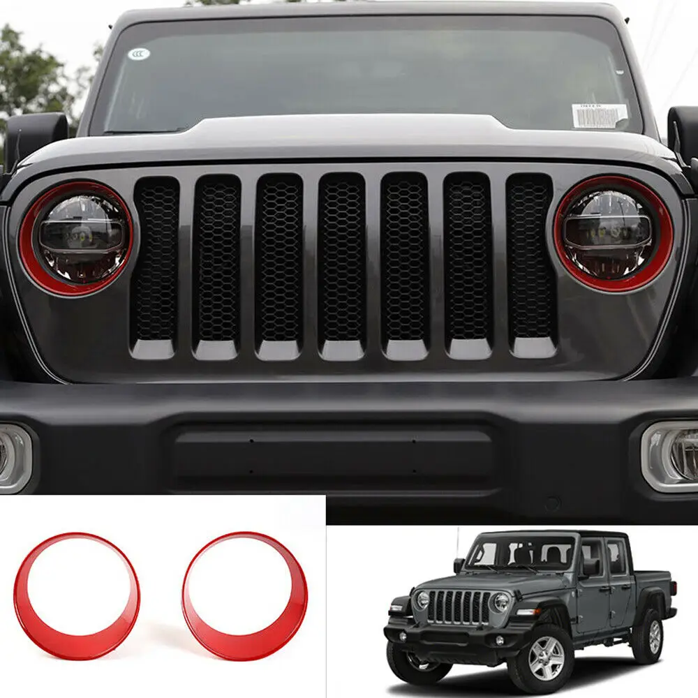

Red Exterior Front Head Light Lamp Cover 2pcs For Jeep Gladiator JT Wrangler JL