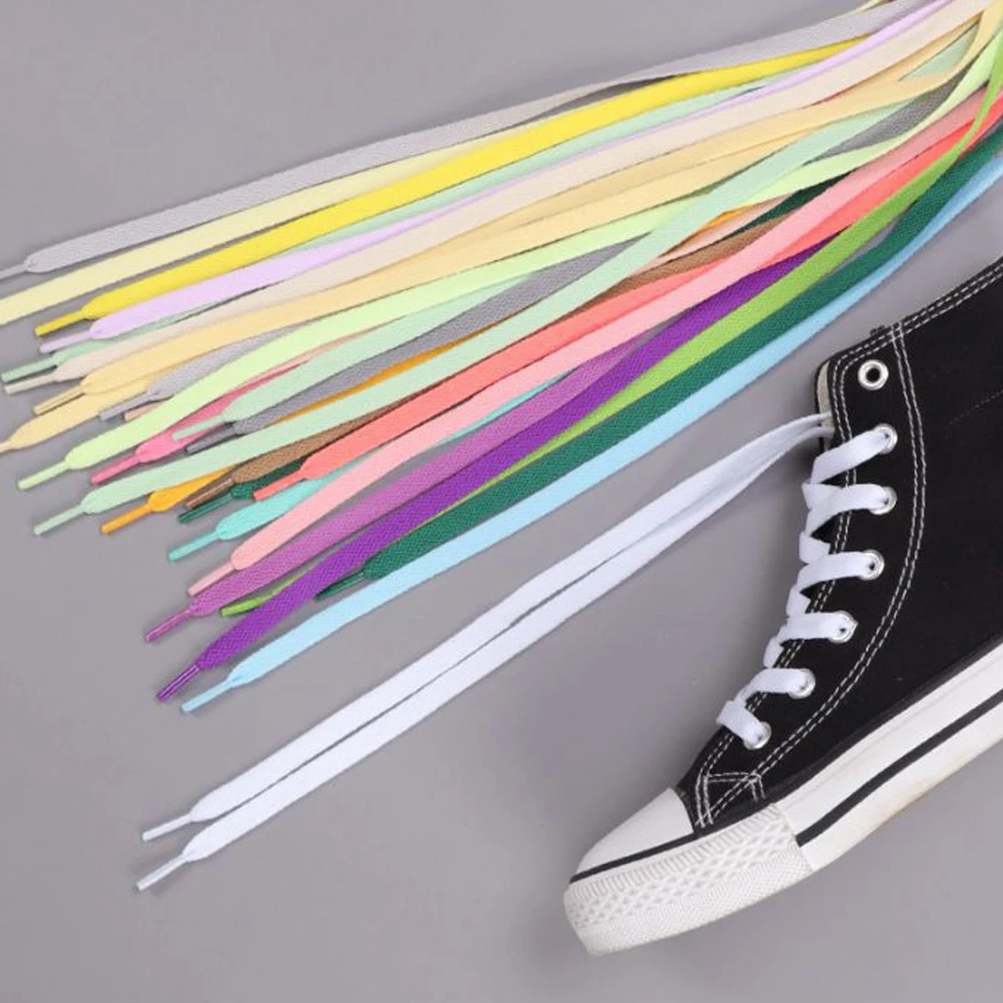 1Pair Flat Shoelaces For Sneakers Polyester Shoe Laces White Black Shoe Lace Boot Laces For Shoes Classic Soft Shoestrings 120cm