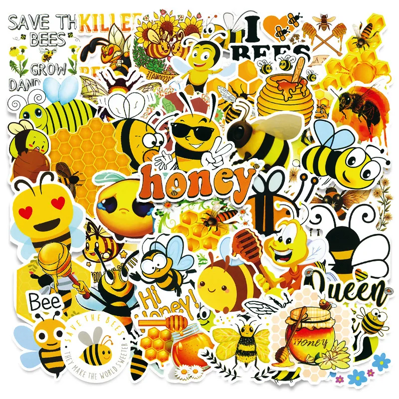 

50 Little Bee Graffiti Stickers Cute Korean Ins Wind Waterproof Hand Ledger Decoration Luggage Computer Stickers ZC