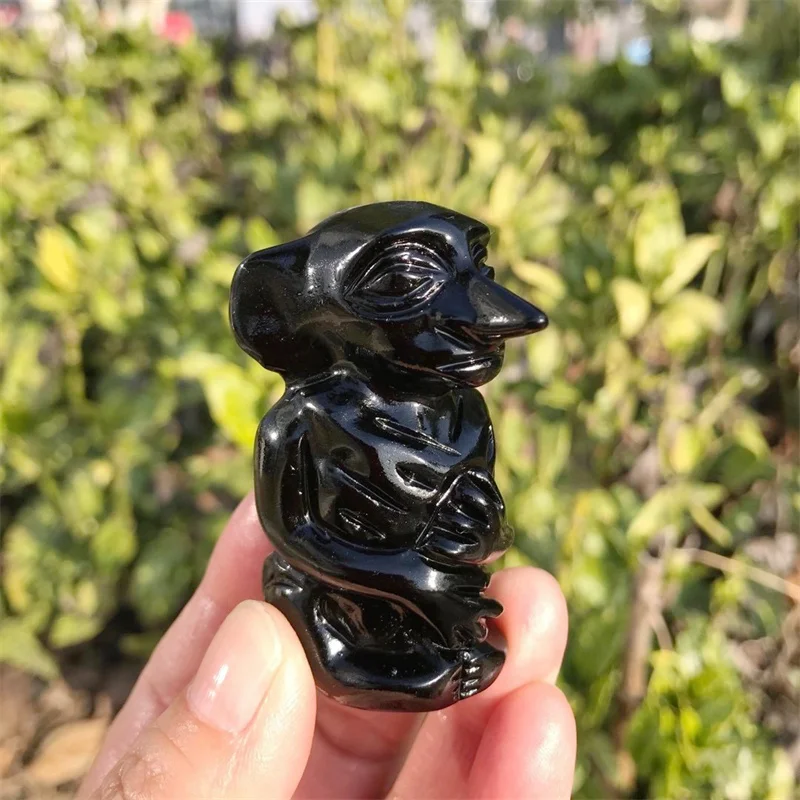 

6cm Natural Black Obsidian Cartoon Carving Polished Crystal Quartz Healing Stones Gemstones For Home DIY Decoration 1pcs