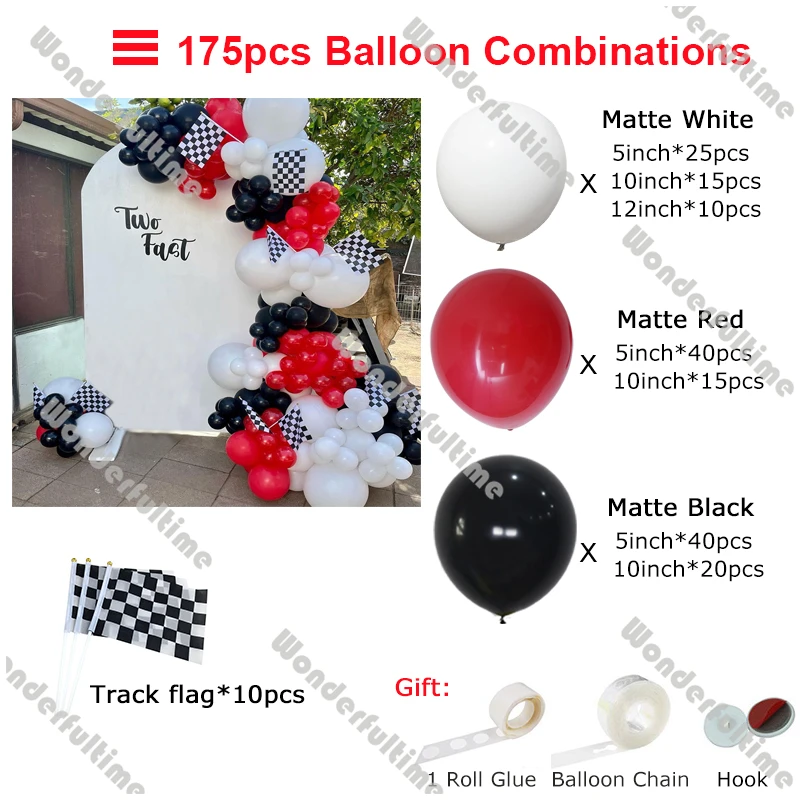 175/176pcs Racing Car Theme Balloons Arch Garland Kit Birthday Party Decoration Red Black White Globos Track Flag Background DIY - купить по