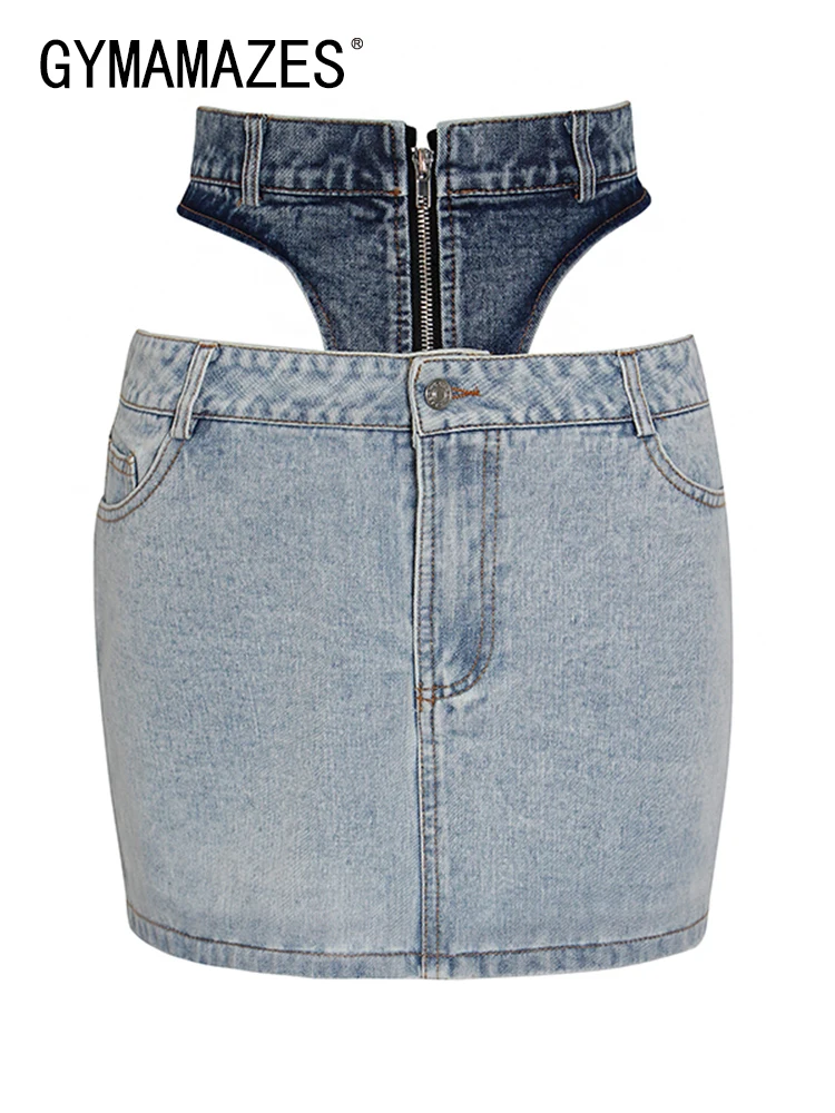 

Женская джинсовая мини-юбка с высокой талией и карманами