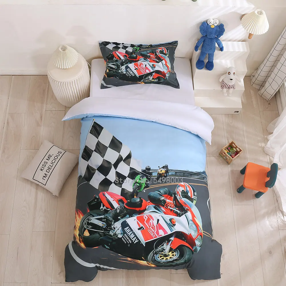 

Мотоциклетный Комплект постельного белья с гоночной машиной, пододеяльник для детей, Королевский размер, двуспальный комплект постельного белья, индивидуальный подарок для мальчиков, украшение для спальни