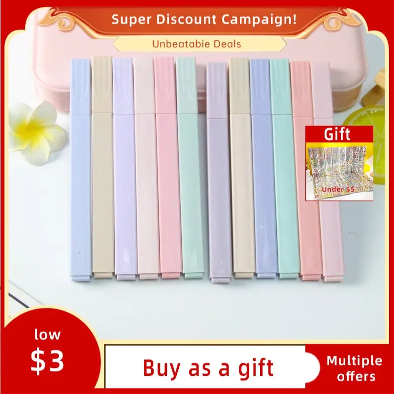 

1pcs/set Double-headed Highlighter Kawaii Stationery Color Marker School Supplies Student Marker Textbook Highlighter