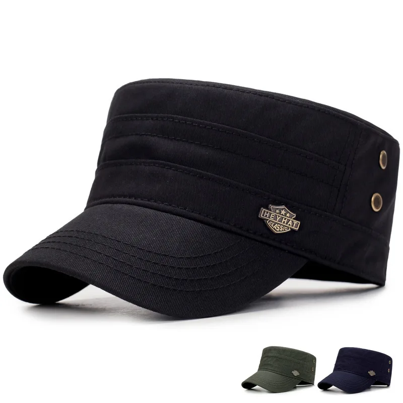 

Men Branded Military Cap Summer Autumn Casual Cadet Hat Washed Cotton Flat Top Caps Female Vintage Army Hats Bone Man Cap