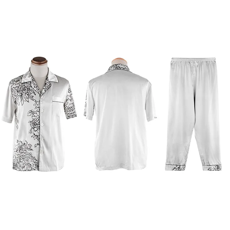 Men's Pyjama Set Short-Sleleve Silk Satin Pajamas for Couples Printed Couple Pajamas Men & Women Matching Sleep & Lounge Wear