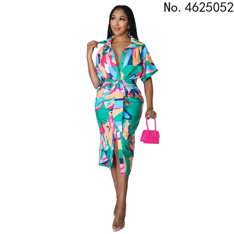 

2022 летнее модное платье в африканском стиле для женщин с коротким рукавом и V-образным вырезом из полиэстера платье до колена с Африканским ...