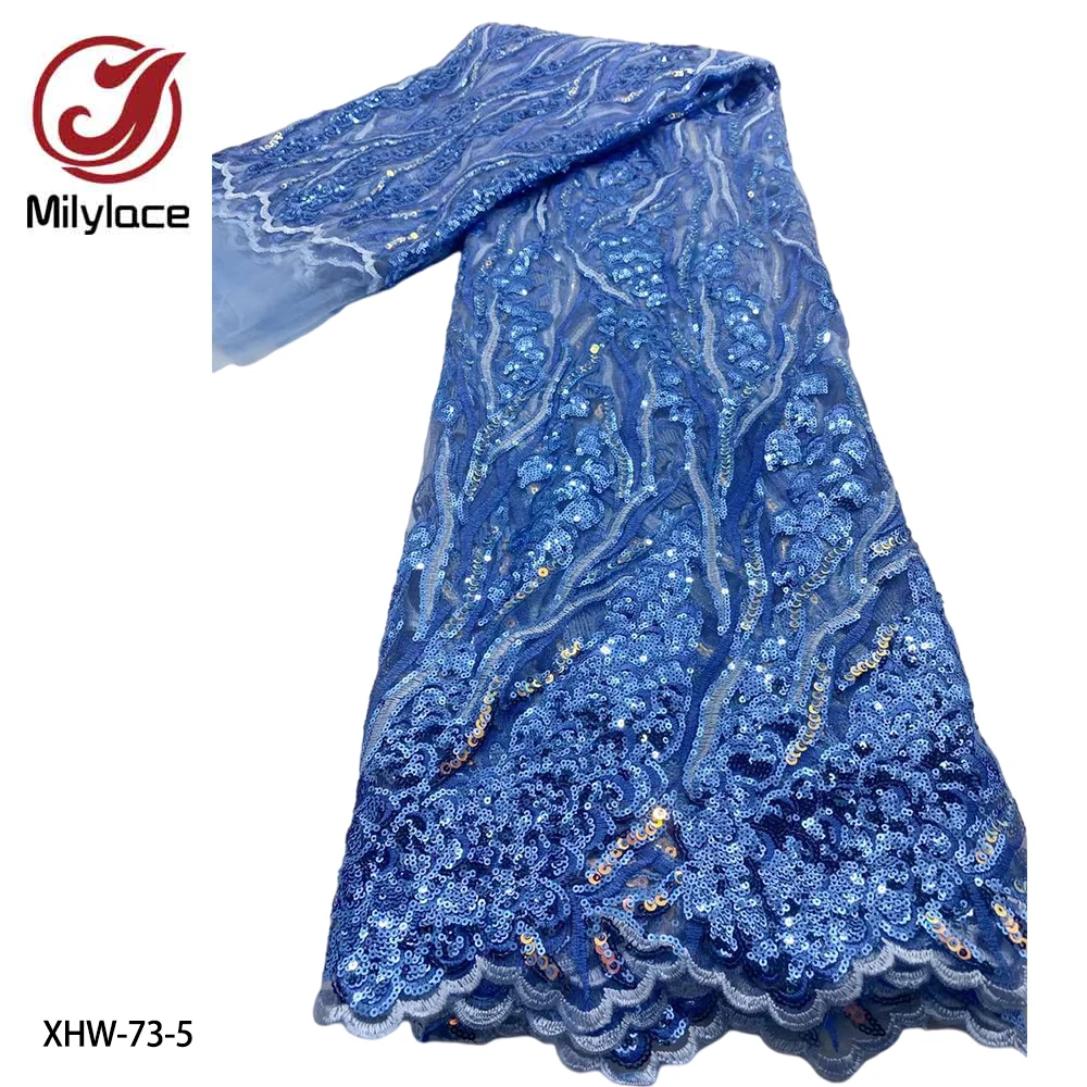

Hot Sale French Tulle Net Lace Fabrics with Sequins Embroidery Good Looking Nigeria Lace Fabric 2021 High Quality XHW-73