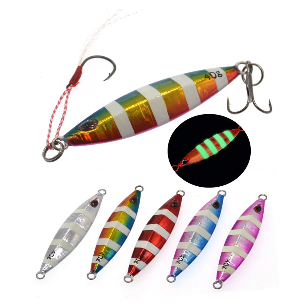 

40g 7.5cm Metal Long Shot Jigging Fishing Spoon Iron Plate with Luminous Effect Use at Night Available in 5 colors