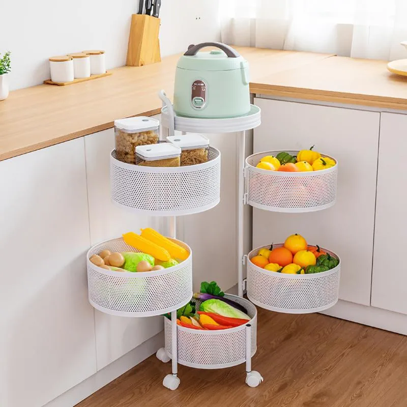 Kitchen Storage Bathroom Organizer Fruit Rack Shelves Rotating Basket Shelf Trolley Gadgets |