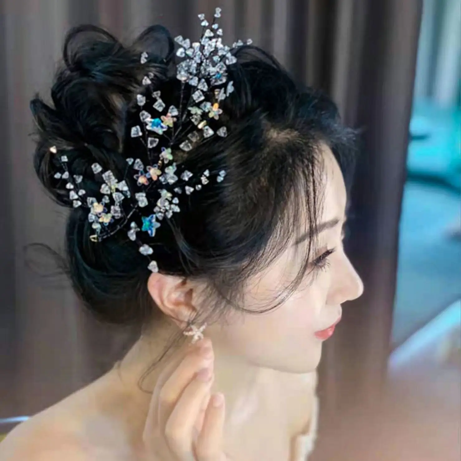 Женский винтажный головной убор обруч для волос со стразами и звездой свадебное