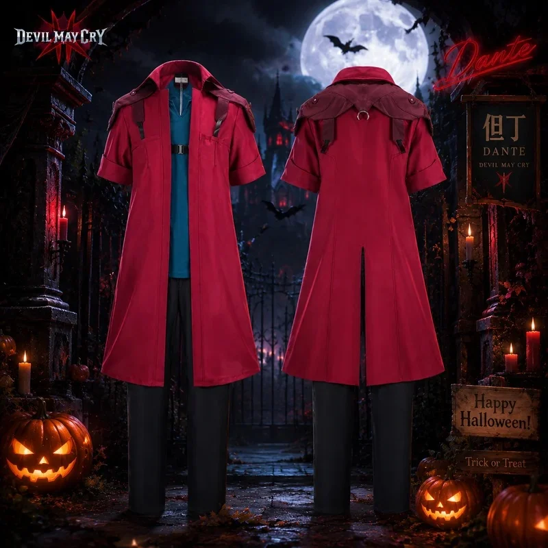 Фото Костюм для косплея Данте из игры Devil May Cry для взрослых мужчин, длинное пальто, перчатки, для ролевых игр на Хэллоуин. №3