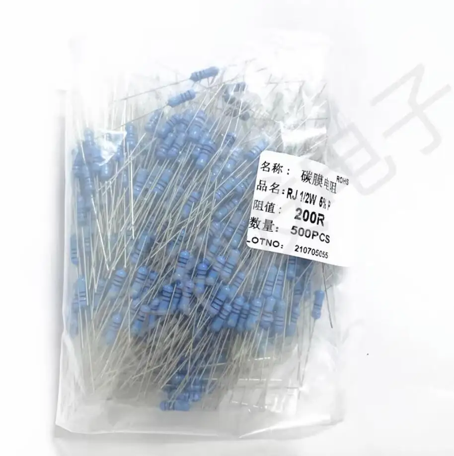 500 шт., карбоновый металлопленочный резистор, 1/2 Вт, 0,5 Вт, 30R/33R/36R/39R/43R/47R/51R/56R/62R/68R/75R/82R/91R/100R/120R/150R/Ohm 5%