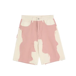 Do Old Contrast Color Patch Pink Denim Shorts Women's Summer Loose Street Casual All-match Distresse in Pakistan