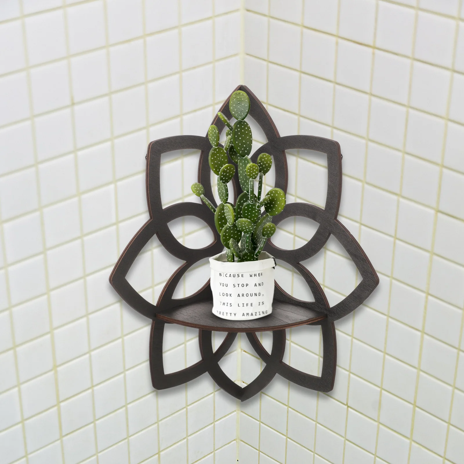 

Floating Corner Shelf Wall Corner Shelves Wooden Mandala Flower Book Shelf Crystal Display Shelf Bedrooms Bathroom