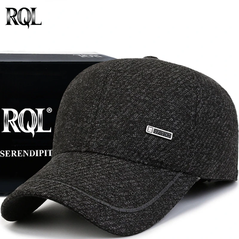 Winter Baseball Cap for Men Male Thick Wool Keep Warm Windproof Trucker Hat Solid Color with Earflap Dad Hat Snapback Outdoor