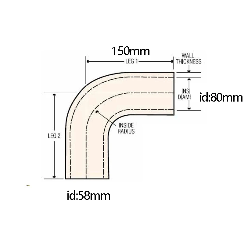 90-id58/80 мм * 150 мм 90 гибкий силиконовый шланг