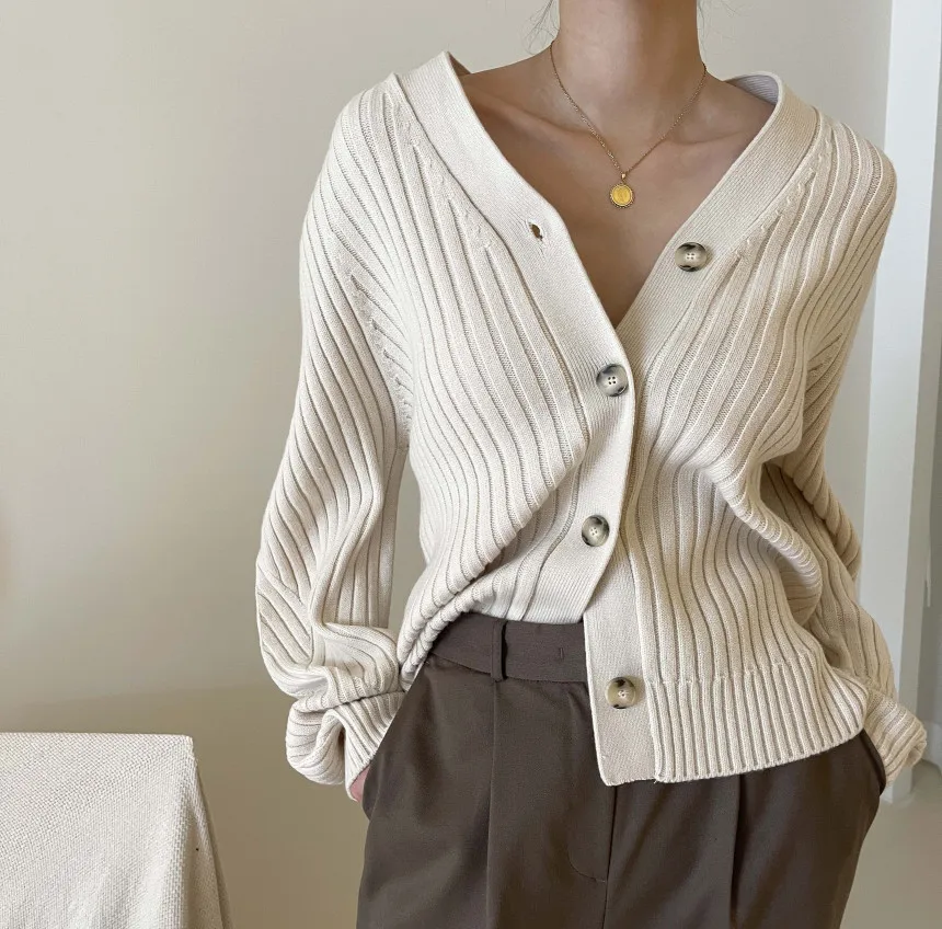 

Croysier Winter Clothes Women Cardigans Sweaters V Neck Long Sleeve Solid Cozy Casual Button Up Ribbed Knitted Cardigan Sweater