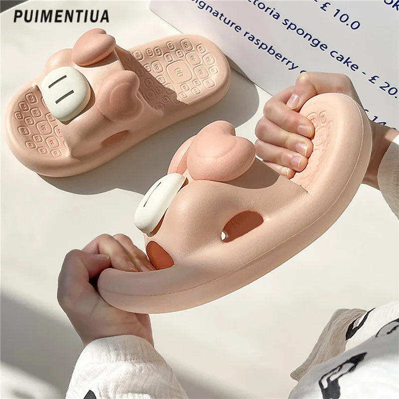 

Шлепанцы женские на толстой нескользящей подошве, домашние сандалии для ванной, пляжные тапочки для дома, с мультяшным рисунком поросенка, молока, коровы, летняя обувь