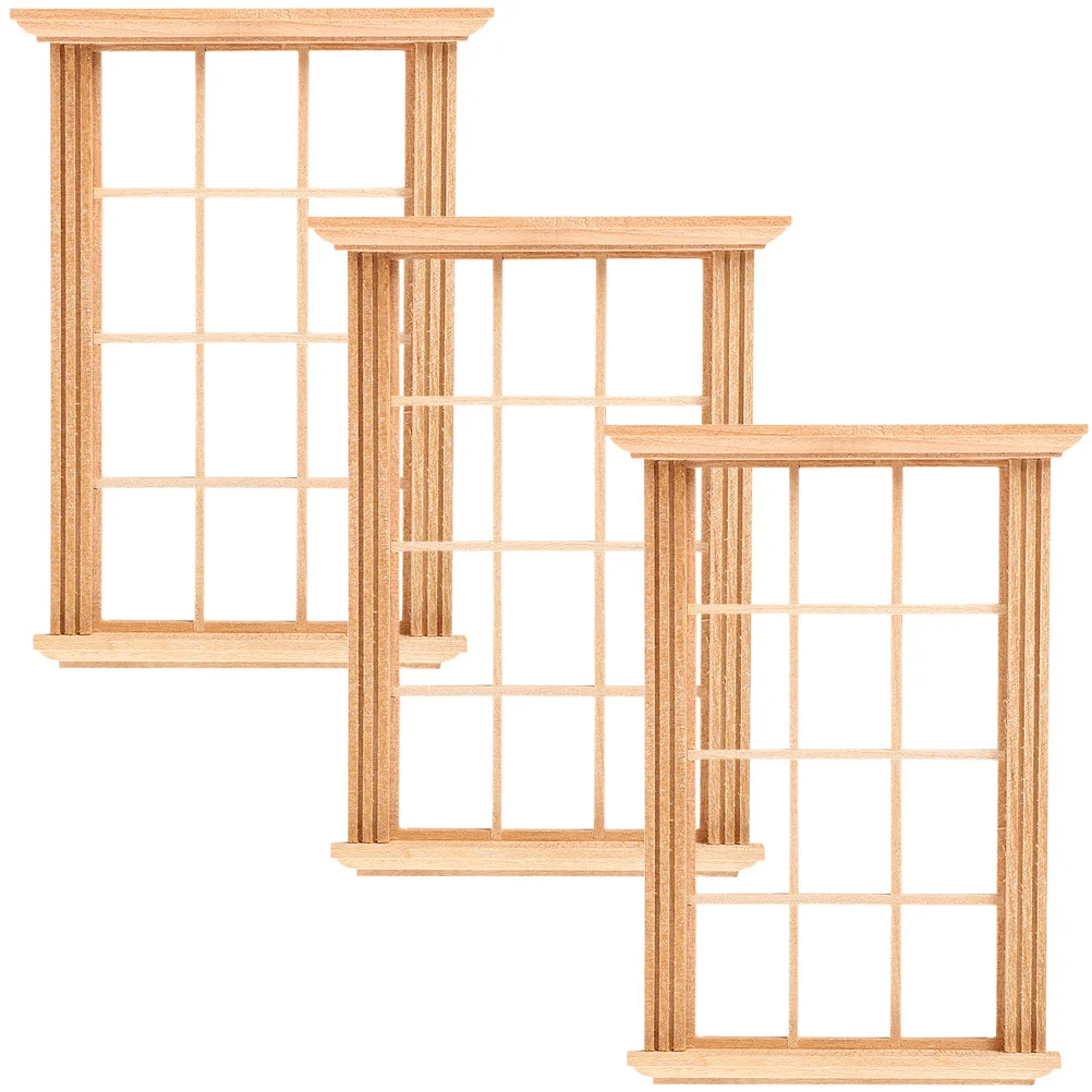 

3 Pcs Mini Decor Window Frame Model Garden Miniatures Decor House Furniture Set Wood Things Accessories