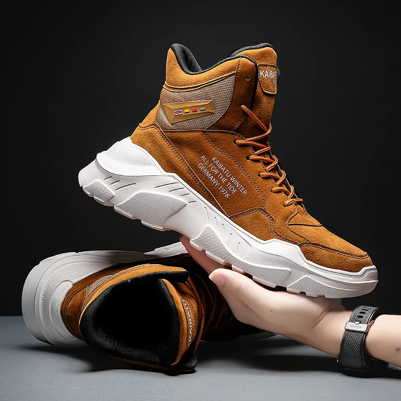 

Autumn Winter Fashion Orange High Top Shoes Men Sneakers Comfortable Couple Hip Hop Sneakers Men Keep Warm Male Chunky Sneakers