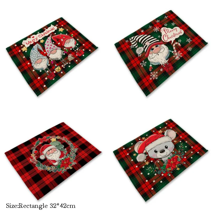 

Popular Santa Printed linen table place mat pad Cloth dining placemat cup Christmas Insulation coaster dish doily kitchen