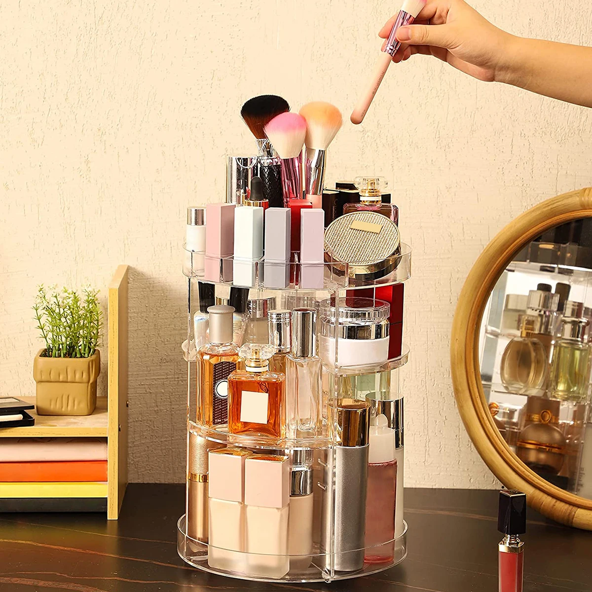 

Rotating Makeup Organizer 360° Spinning Make Up Stand 4 Layers Clear Adjustable Cosmetic Storage Display Box DIY Spinning Large