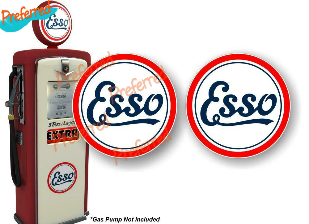 

2 Esso 1920's Texaco Indian Design Gasoline Antique Gas Pump Vintage Sign Sticker