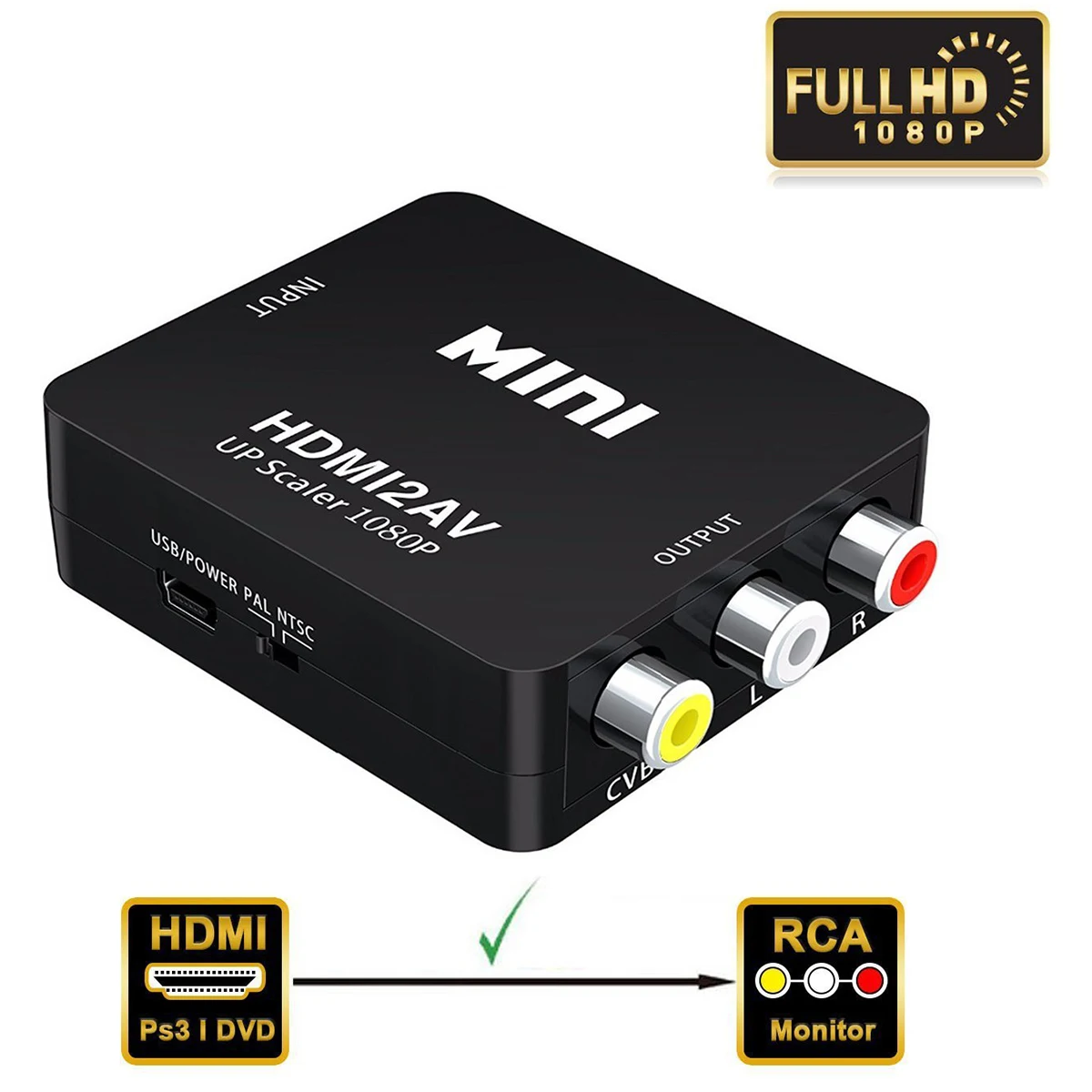 

1080P/720P Video Audio Converter HDMI-ompatible to AV/RCA Composite CVBS Adapter for PC Laptop HDTV STB VHS VCR Comb Camera