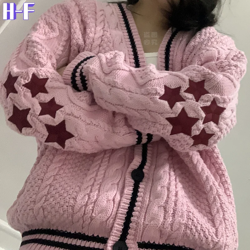 

Women Star Embroidered Pink Cardigan Y2k Purple Harr Y Styles Knitted Cardigan Tay Loose Lor Knitted Sweater Swif T Cardigans