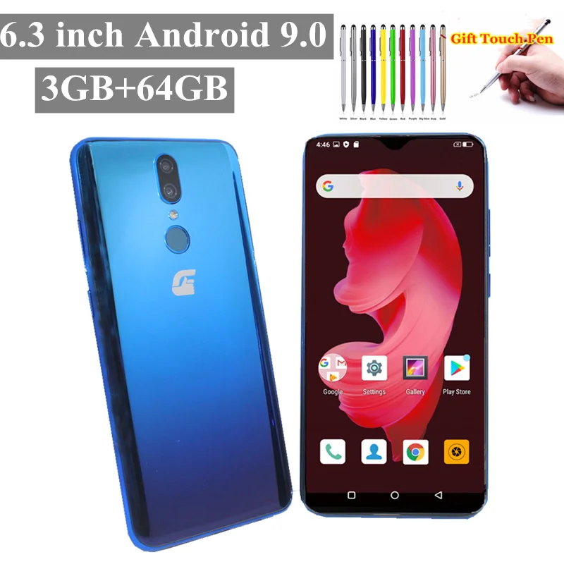6.3‘’Octa Core Android 9.0 Smartphone 4G Phone Call 3GB+64GB MT6765 Dual SIM Card Slot 13MP Free Gift Case