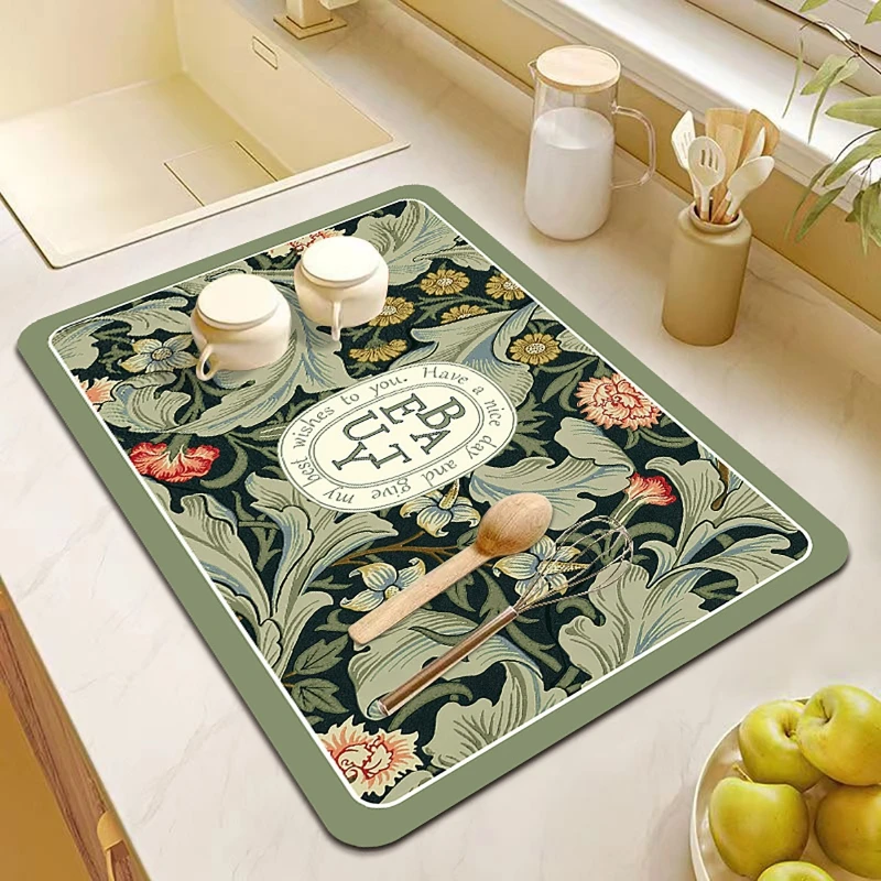 

Super Absorbent Antiskid Kitchen Draining Mat Coffee Printed Dish Drying Mat Quick Dry Bathroom Drain Pad Tableware Mat