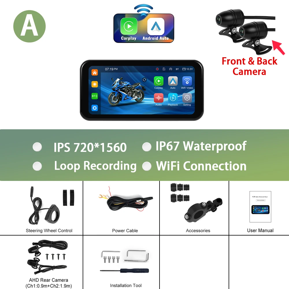 

Podofo 6,25 "экран Carplay MP5 Портативный Смарт-плеер поддерживает Android авто с управлением рулевым колесом DVR Водонепроницаемый IP67